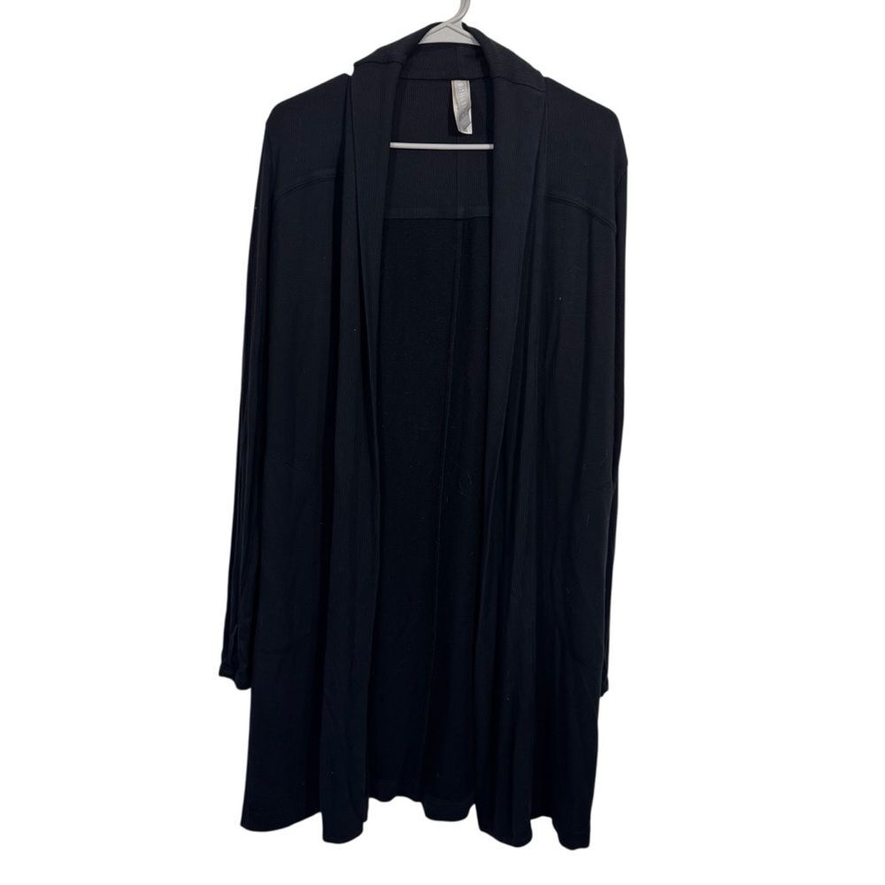 Athleta Black Ribbed Long Sleeve Open Front Cozy Duster Length Cardigan